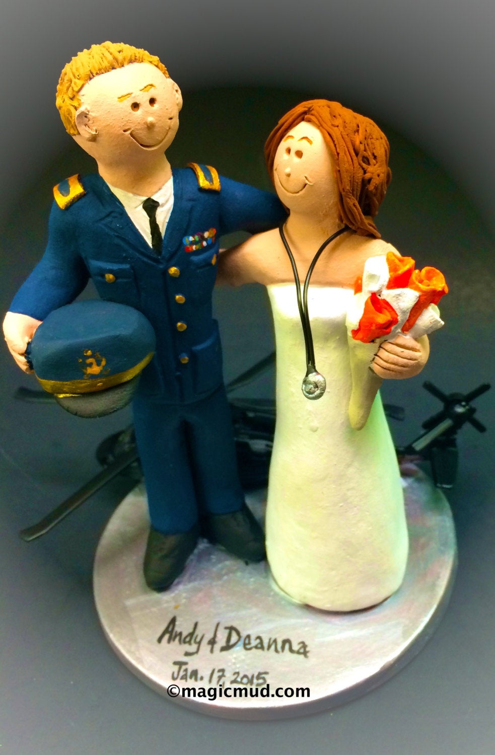 Dress Blues Military Uniform Wedding Cake Topper, Blackhawk Helicopter Pilot Wedding Cake Topper, Air Force Pilot's Wedding Cake Topper - iWeddingCakeToppers
