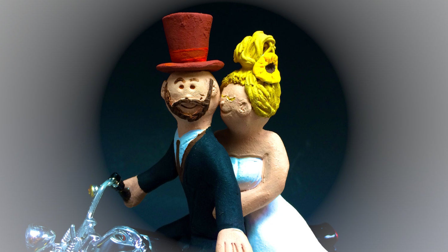 Groom in Top Hat on Harley Davidson Wedding Cake Topper, Bikers Wedding Cake Topper, Motorcycle Wedding Cake Topper, Harley Wedding Cake Top - iWeddingCakeToppers