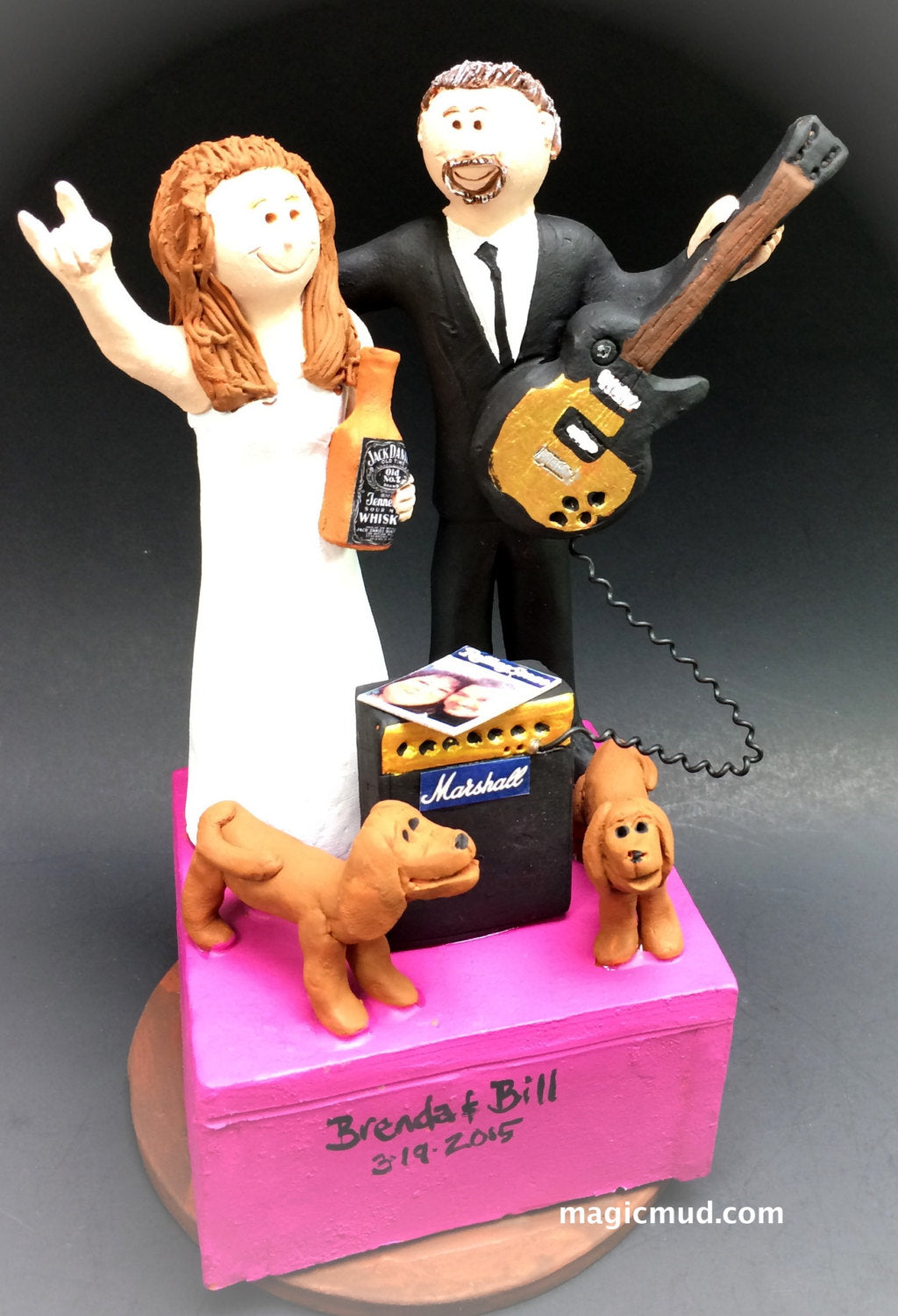 Jack Daniels Whiskey Bride Wedding Cake Topper - Rock Stars Wedding Cake Topper,Guitar Player's Wedding Cake Topper,Rock n Roll Cake Topper - iWeddingCakeToppers