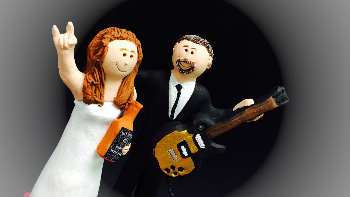 Jack Daniels Whiskey Bride Wedding Cake Topper - Rock Stars Wedding Cake Topper,Guitar Player's Wedding Cake Topper,Rock n Roll Cake Topper