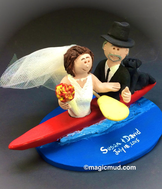 Bride and Groom Kayaking Wedding Cake Topper - Custom Made Kayak Wedding Cake Topper, Whitewater Kayak Wedding Cake Topper
