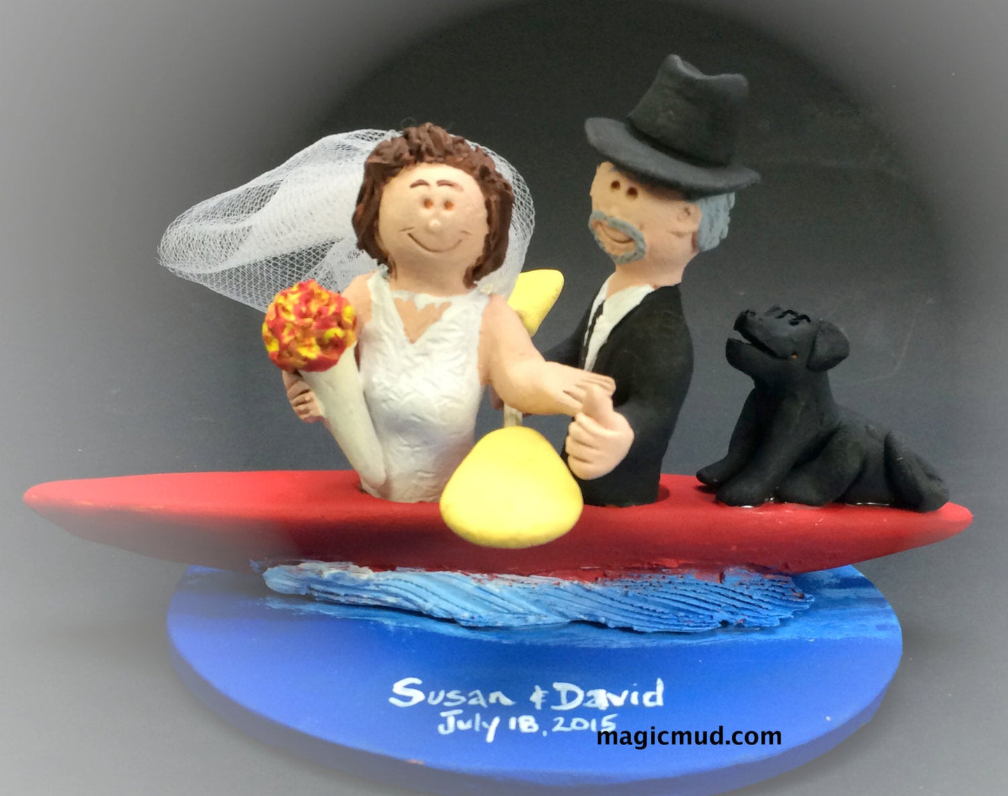 Bride and Groom Kayaking Wedding Cake Topper - Custom Made Kayak Wedding Cake Topper, Whitewater Kayak Wedding Cake Topper - iWeddingCakeToppers