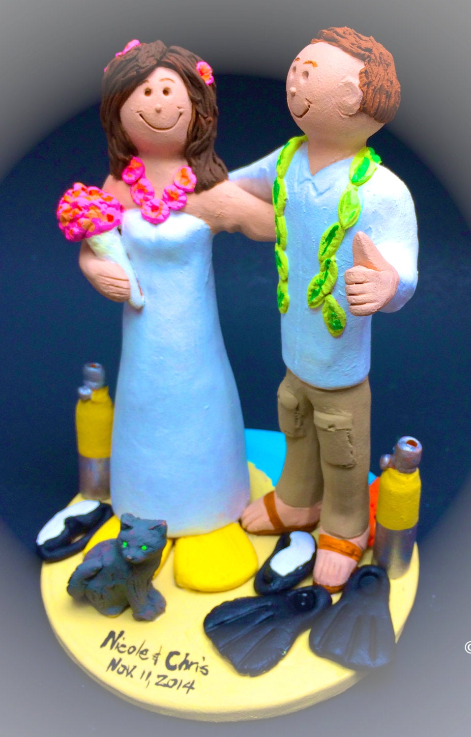 Tropical Island Wedding Cake Topper, Custom Made Chef Wedding Cake Topper, Palm Tree Beach Wedding Cake Topper, Hula Dancer Wedding Cake Top - iWeddingCakeToppers