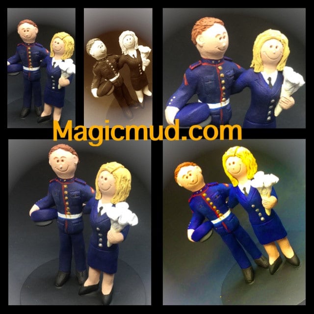 Soldier Bride and Groom Wedding Cake Topper - Custom Made Military Wedding Cake Topper,  Military Dress Blues Wedding Cake Topper