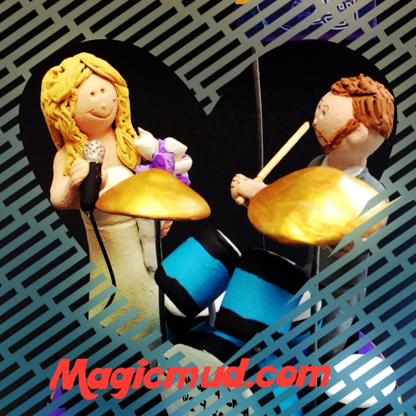 Wedding Cake Topper for a Drummer - Custom Made Percussionist Wedding Cake Topper - Drumming Wedding Cake Topper - Singing Bride Cake Topper