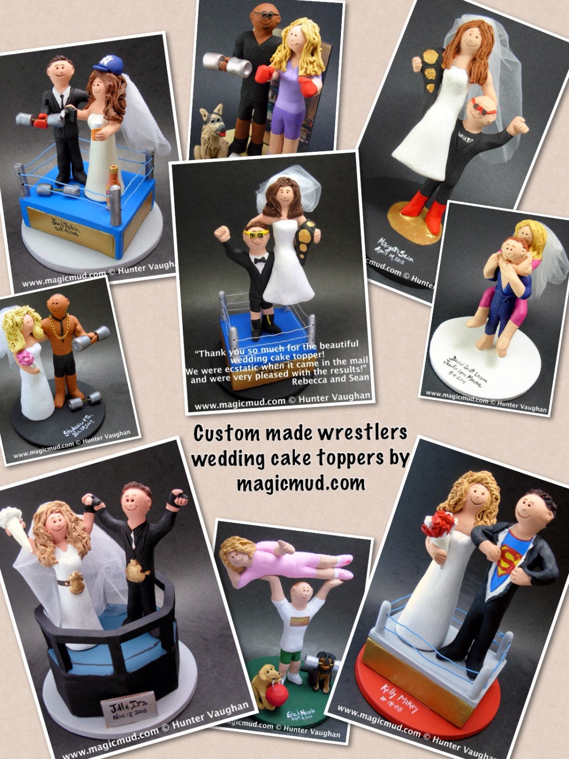 WWF Wrestling Bride and Groom Wedding Cake Topper - Pro Wrestling League Wedding Cake Topper - Ultimate Boxing Ring Wedding Cake Topper - iWeddingCakeToppers