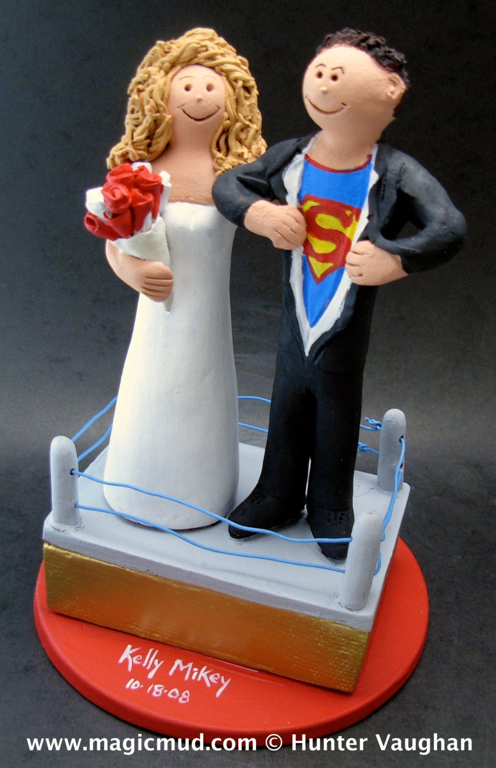 WWF Wrestling Bride and Groom Wedding Cake Topper - Pro Wrestling League Wedding Cake Topper - Ultimate Boxing Ring Wedding Cake Topper - iWeddingCakeToppers