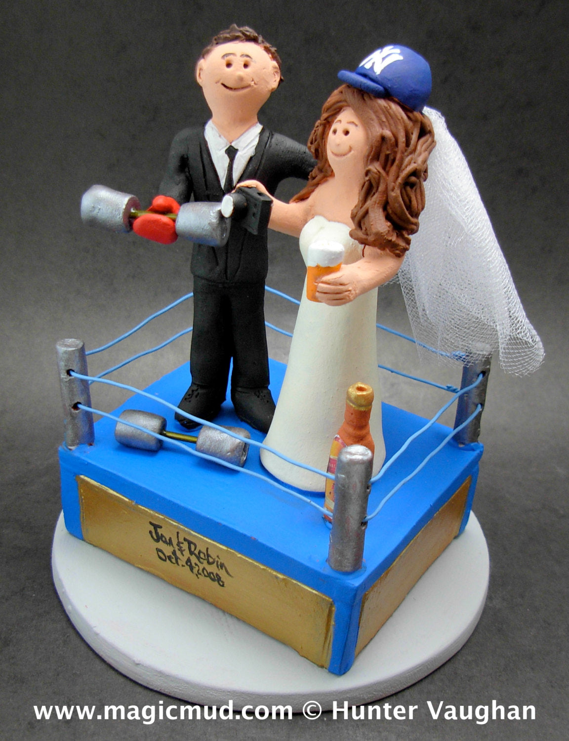 WWF Wrestling Bride and Groom Wedding Cake Topper - Pro Wrestling League Wedding Cake Topper - Ultimate Boxing Ring Wedding Cake Topper - iWeddingCakeToppers