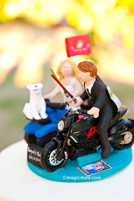 Jedi's Light Sabre Wedding Cake Topper -  Custom Made Motorcycle Wedding Cake Topper - Bride on ATV Wedding Cake Topper - iWeddingCakeToppers