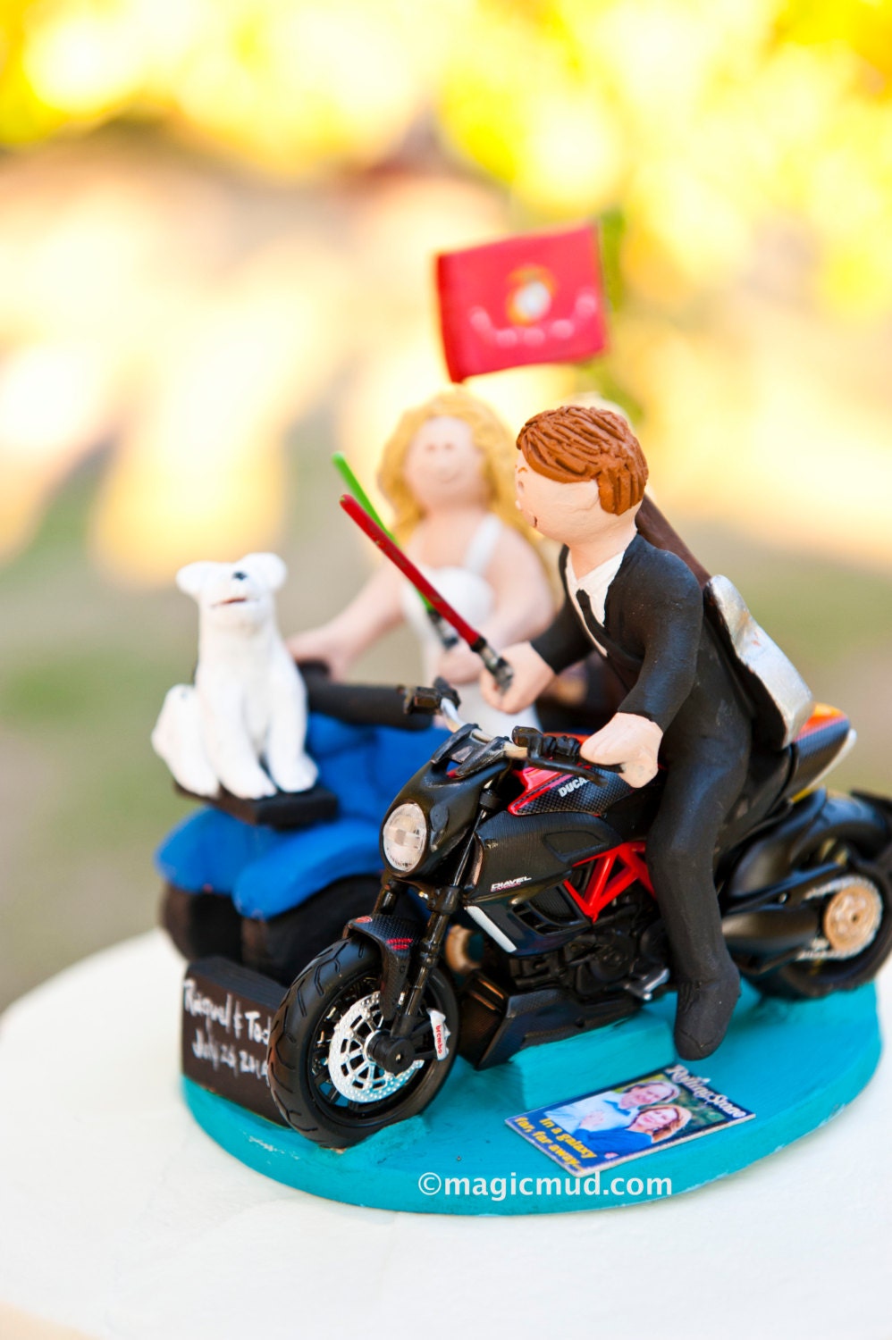 Jedi's Light Sabre Wedding Cake Topper -  Custom Made Motorcycle Wedding Cake Topper - Bride on ATV Wedding Cake Topper