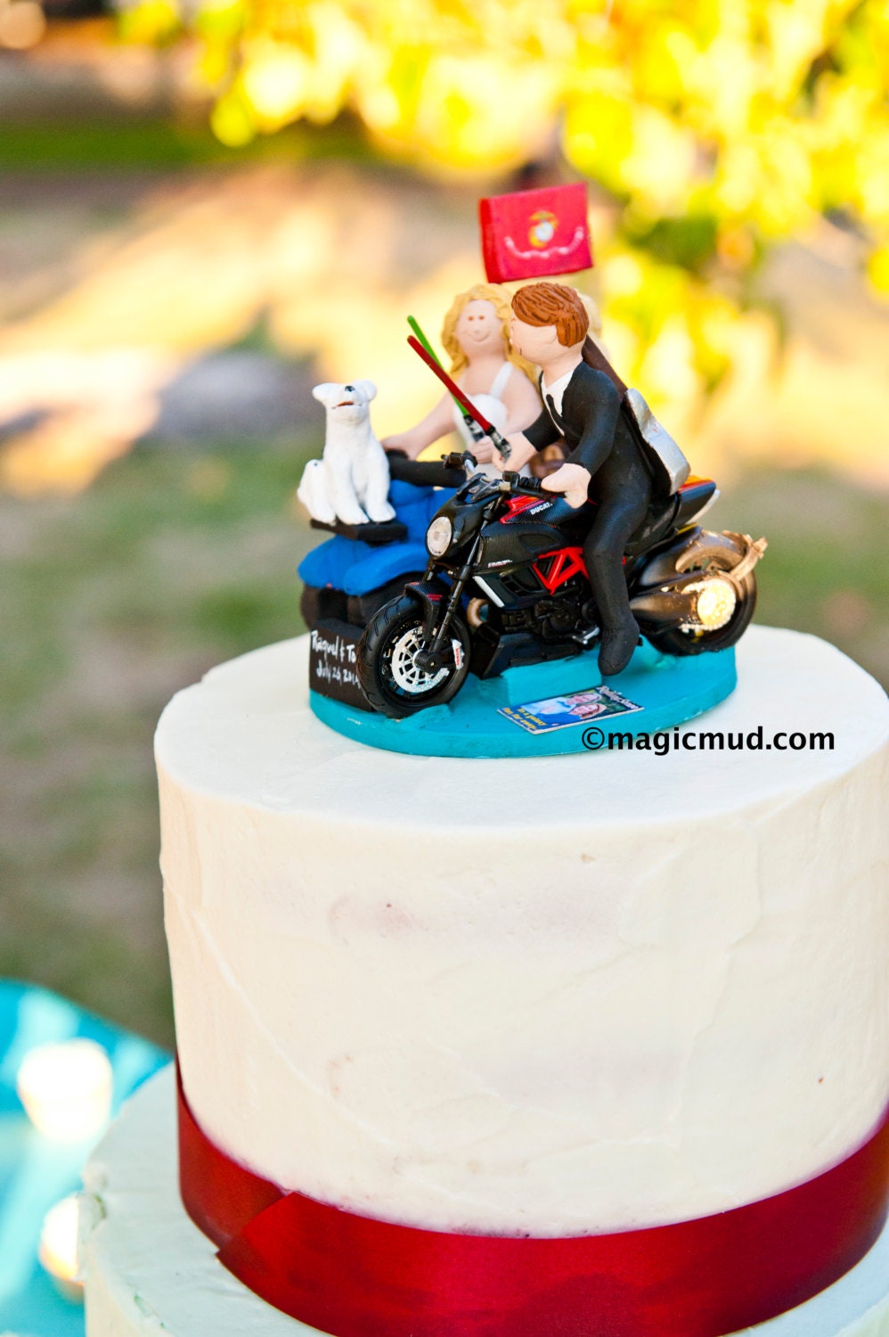 Jedi's Light Sabre Wedding Cake Topper -  Custom Made Motorcycle Wedding Cake Topper - Bride on ATV Wedding Cake Topper