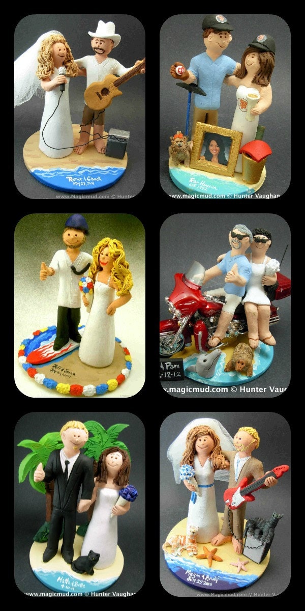 Bride and Groom on Beach, Destination Wedding Cake Toppers, Custom Made Beachside Wedding Cake Topper - Hawaiian Wedding Cake Topper