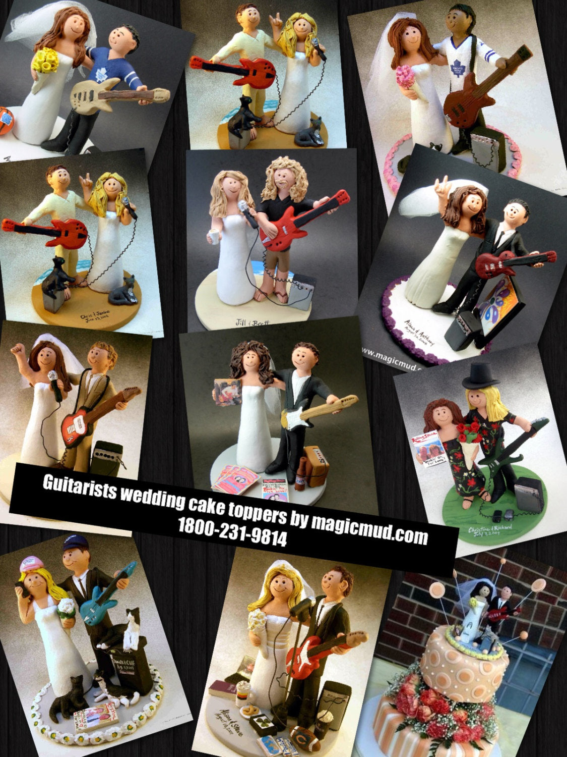 Rock n Roll Guitarist's Wedding Cake Toppers, Custom Made Rock Star Wedding Cake Topper - Guitar Wedding Cake Topper - iWeddingCakeToppers