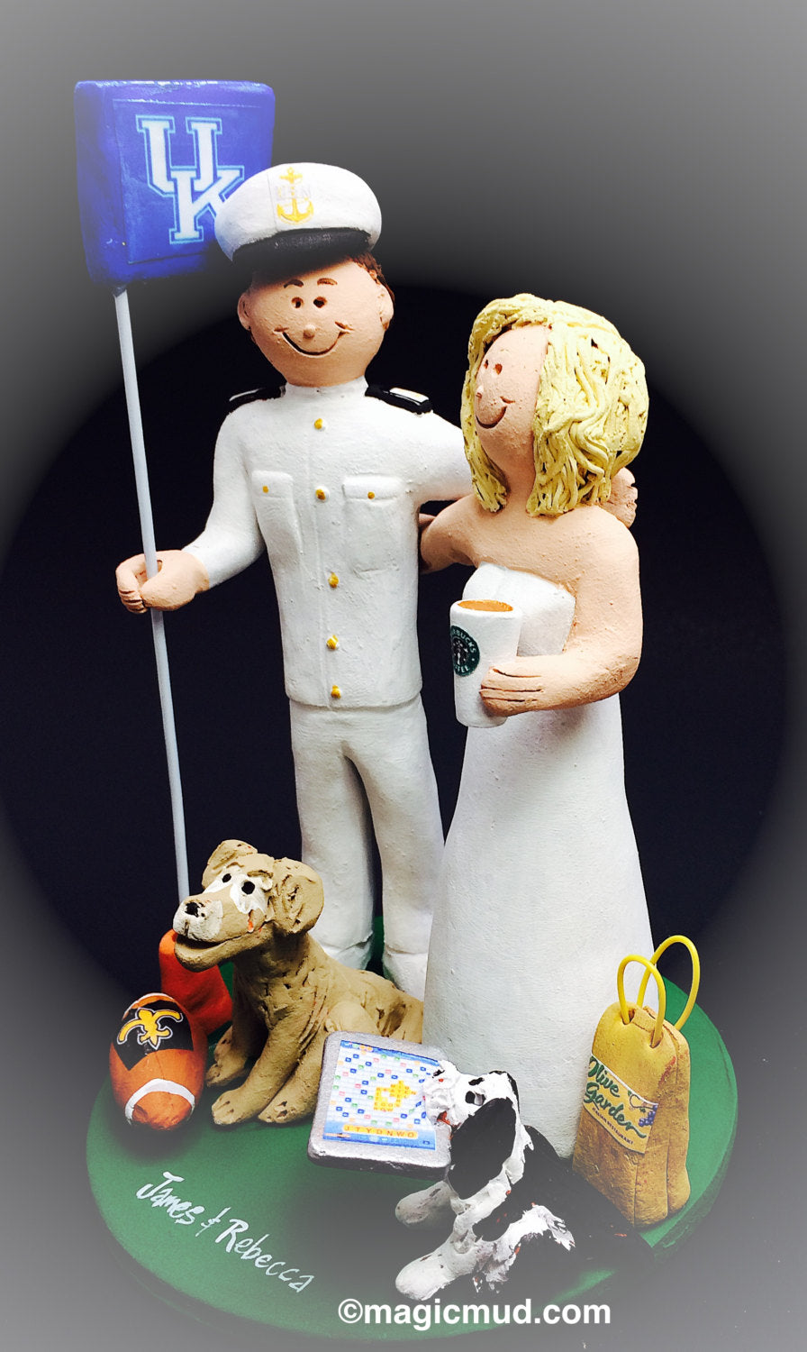 University of Kentucky Wedding Cake Topper - Custom Made Soldier's Wedding Cake Topper - Bride with Starbucks Wedding Cake Topper - iWeddingCakeToppers