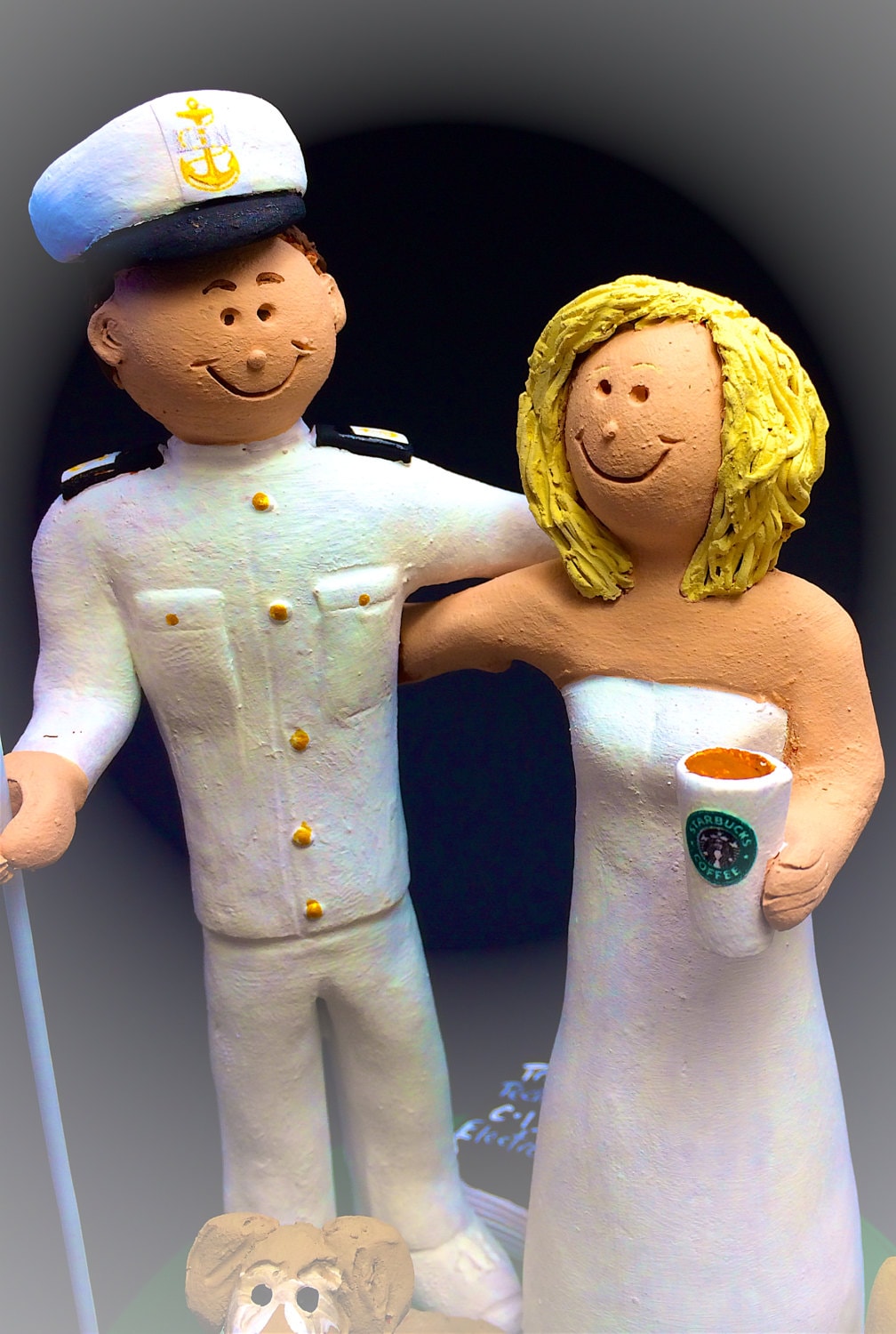 University of Kentucky Wedding Cake Topper - Custom Made Soldier's Wedding Cake Topper - Bride with Starbucks Wedding Cake Topper