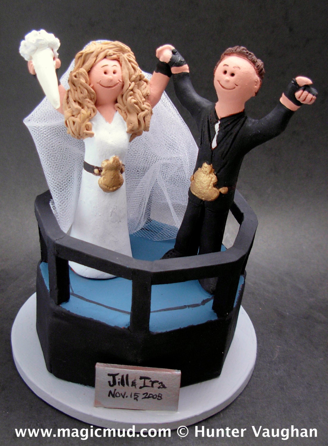 WWF Wrestling Bride and Groom Wedding Cake Topper - Pro Wrestling League Wedding Cake Topper - Ultimate Boxing Ring Wedding Cake Topper