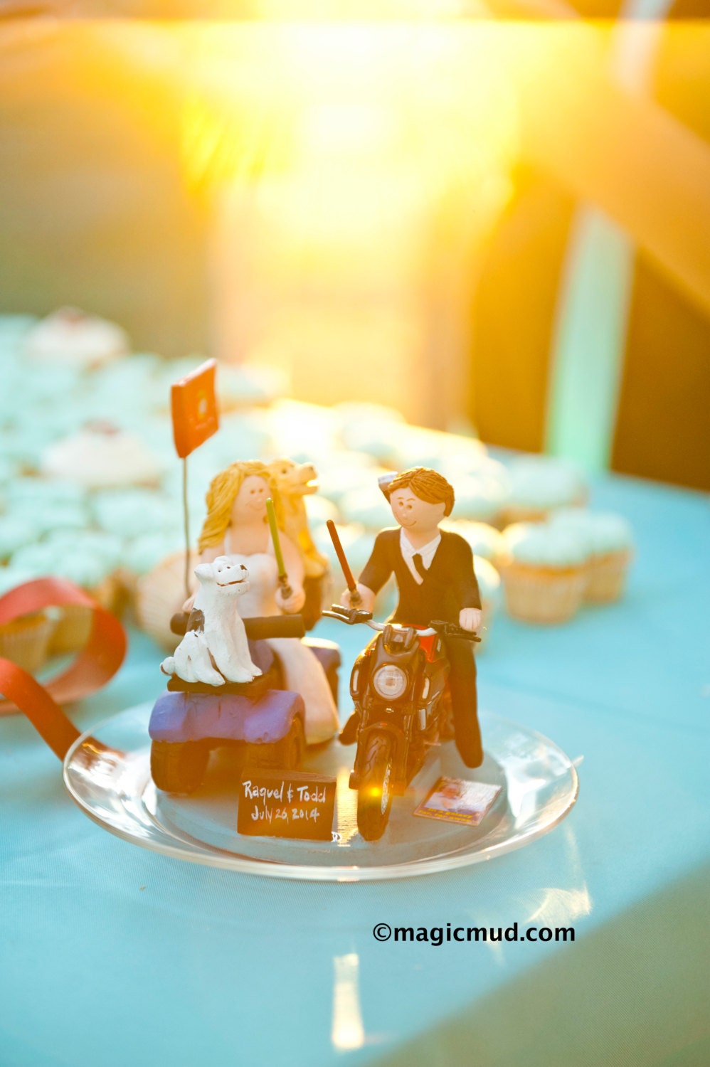 Jedi's Light Sabre Wedding Cake Topper -  Custom Made Motorcycle Wedding Cake Topper - Bride on ATV Wedding Cake Topper