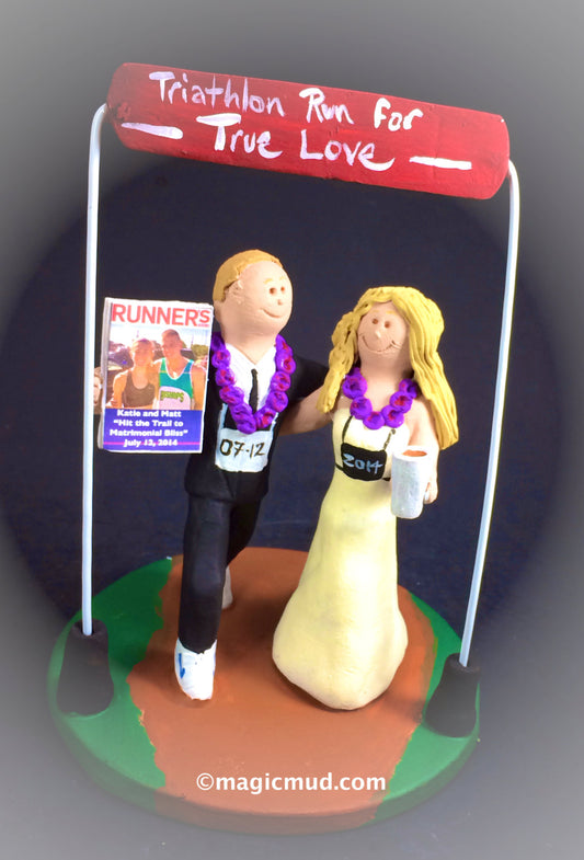 Triathelete's Wedding Cake Topper - Custom Made Marathon Wedding Cake Topper - Jogger's Wedding Cake Topper - Athlete's Wedding Cake Topper - iWeddingCakeToppers