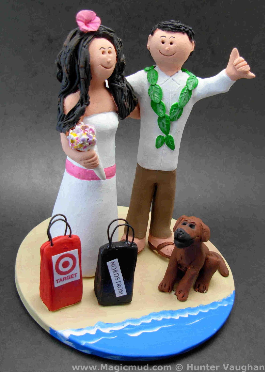 Bride and Groom on Beach, Destination Wedding Cake Toppers, Custom Made Beachside Wedding Cake Topper - Hawaiian Wedding Cake Topper - iWeddingCakeToppers