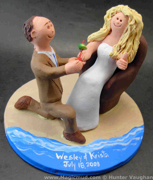 Groom Proposing to Bride Wedding Cake Topper, Custom Made Proposal Wedding Cake Topper - Wedding Proposal Cake Topper