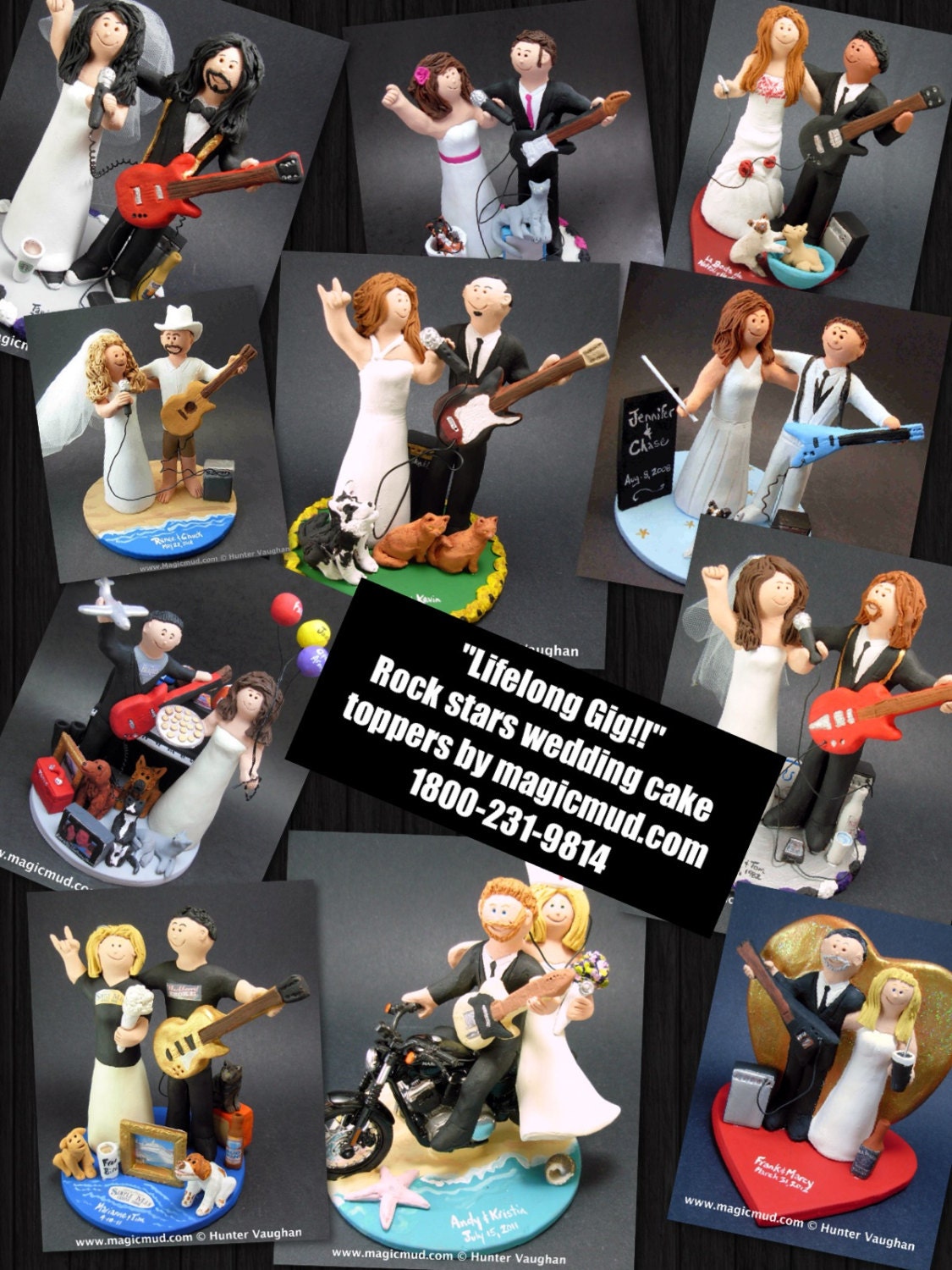 Rock n Roll Guitarist's Wedding Cake Toppers, Custom Made Rock Star Wedding Cake Topper - Guitar Wedding Cake Topper