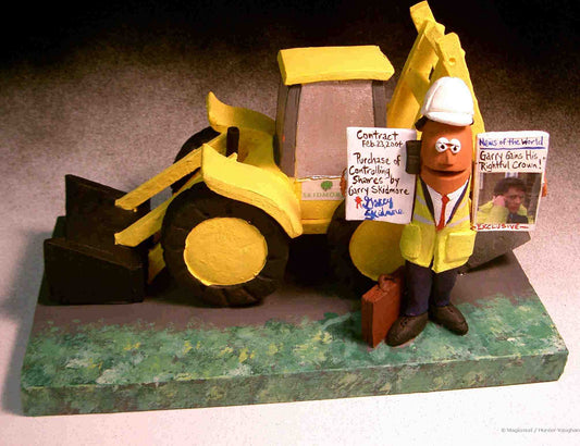 Ultimate Business Gift! To commemorate his gaining control of the company...posing with one of his landscaping backhoes, any customized gift can be made to order for the next special occasion!