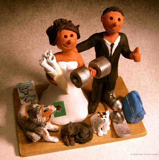 Wedding Cake Topper Customized with Their Cats and Dog